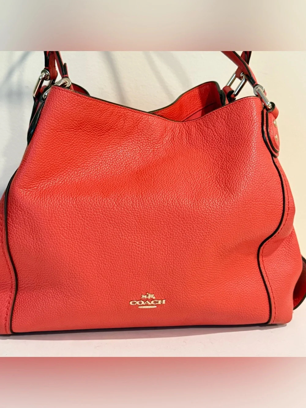 Coach Edie 31 Pebbled Leather Coral Orange Red Purse 57125 Shoulder Bag
